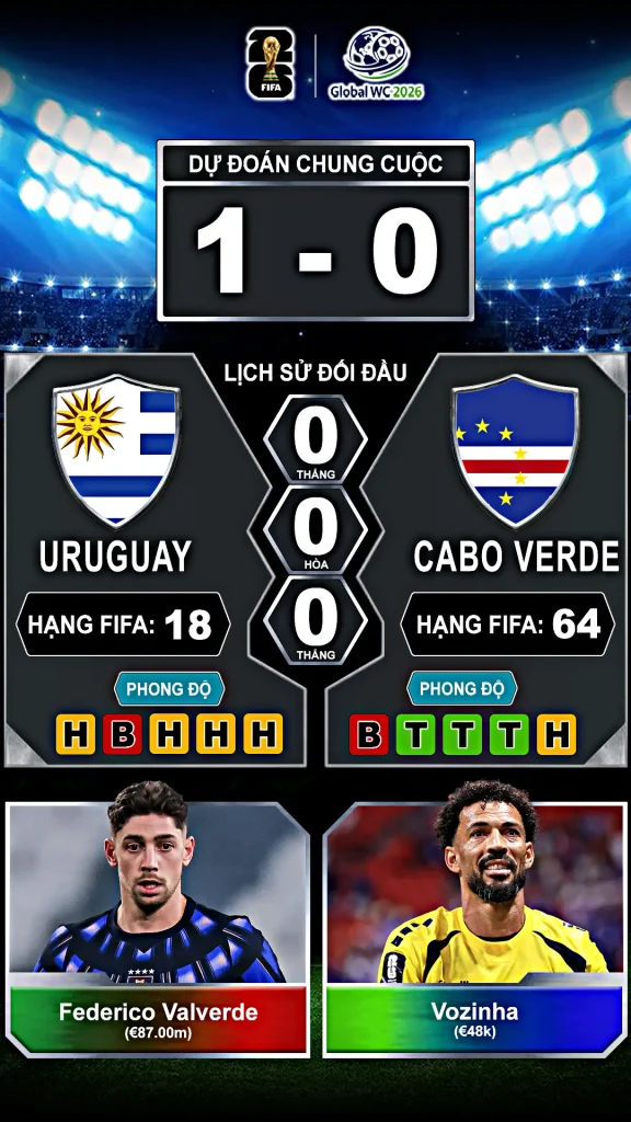 Uruguay vs Cabo Verde Thành Tích Đối Đầu Và Phong Độ Gần Đây